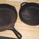 11.75" Wagner on the left, 10" Lodge on the right. Both made in the USA. The Wagner lacks the featherweight touch of the Erie, but according to the scales it still comes in well below what it’s modern equivalent would weigh. 5.4lbs for the 11.75" Wagner vs. 5.5lbs for the smaller 10" Lodge skillet. The finish of the Wagner skillet is sublime. Just as good as the Erie, and miles above any of my Lodge cookware.